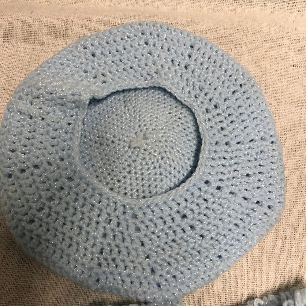 Vintage Hand Crochet Baby Hat and Booties Doll or Baby Blue Newborn Size - Picture 3 of 6